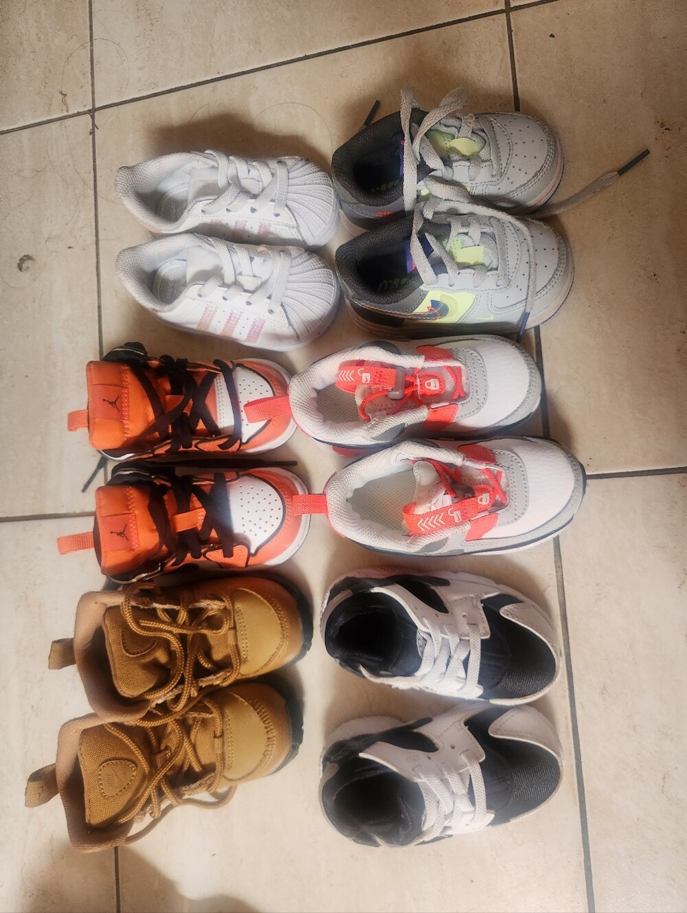 Kids White and Orange Athletic Sneakers Bundle Like New